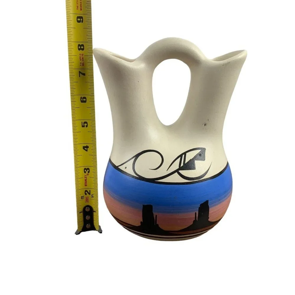 Navajo Clay Wedding Vase‎ Native American Signed Southwestern Sunset Desert 8